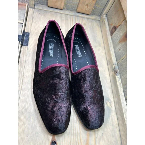 Stacy Adams Mens US10.5 Shoes Red Burgundy Velour Smoking  display picture 1